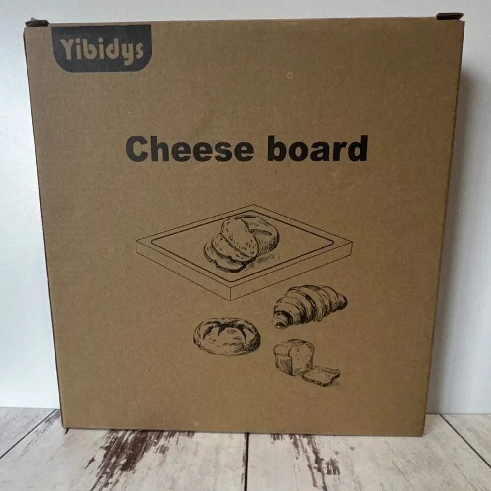 YibidyS Bamboo Cheese Board w/ Drawer Tray & Cheese Tools Set 12in Brown